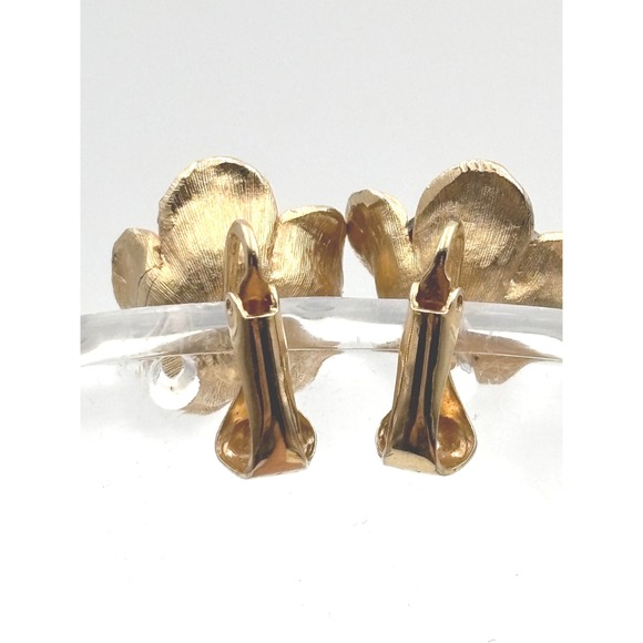 Vintage Gold Tone Flower Clip On Earrings with Blue and Green Rhinestones - Picture 6 of 6